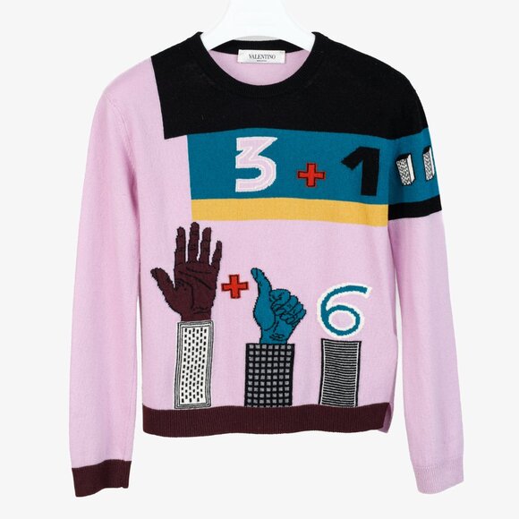 Valentino AW/17 Runway Cherry Blossom Multicolor Counting Colourblock Sweater - Picture 2 of 11